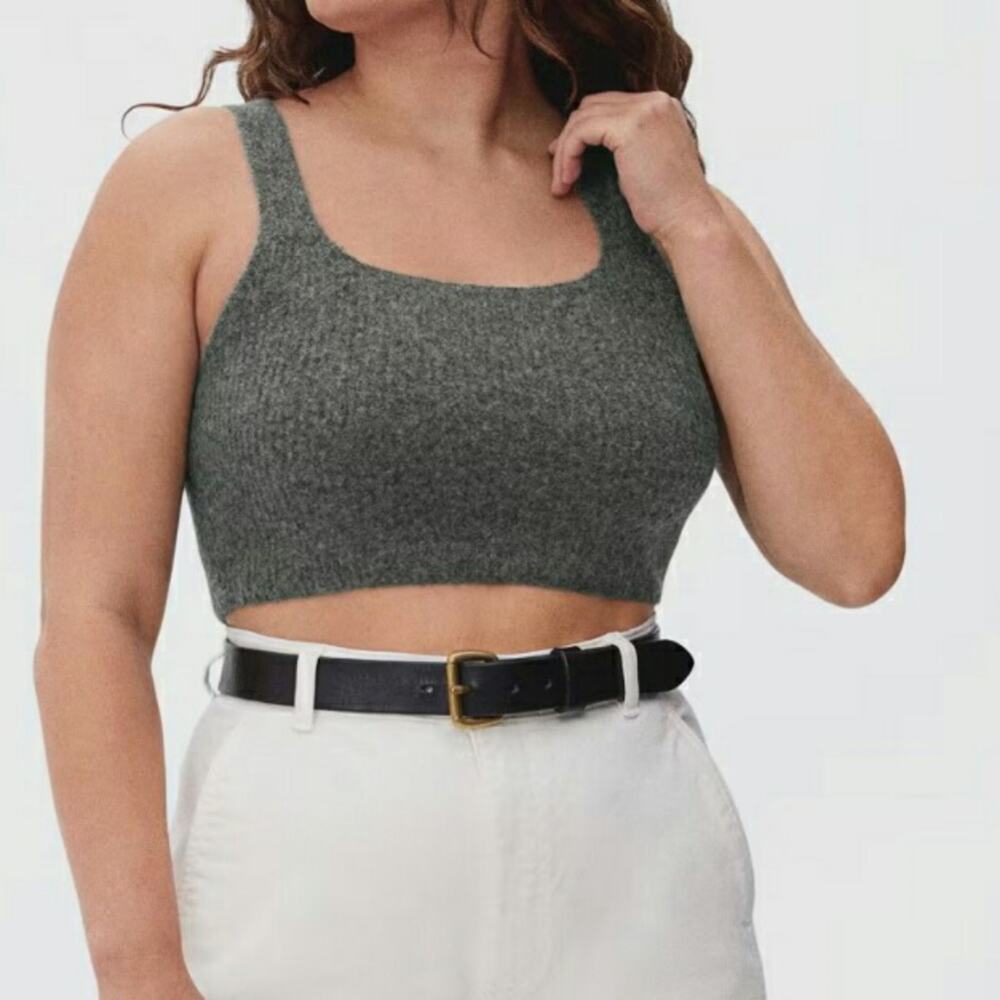 Everlane Cozy Stretch Tank Top Heathered Charcoal Grey Yak Hair Blend Size M New